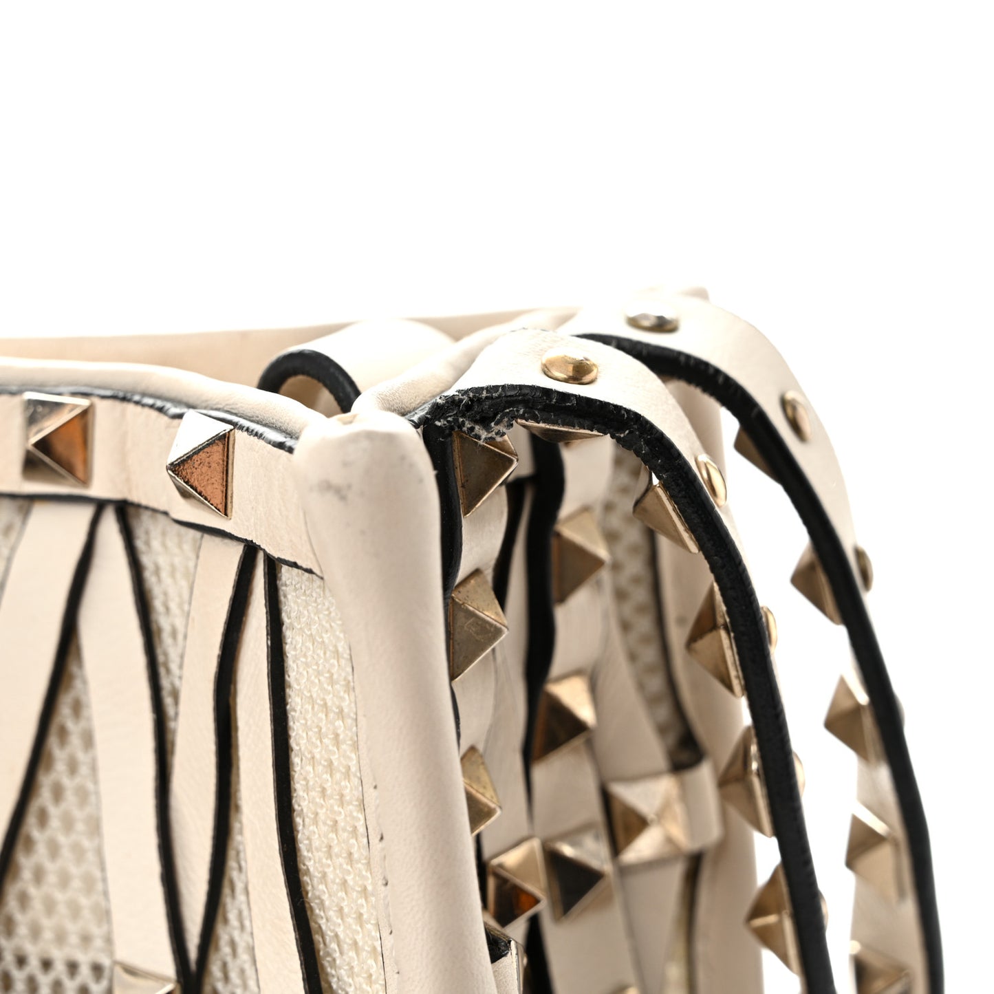 Vitello Rockstud Mesh Net Shopper Tote White