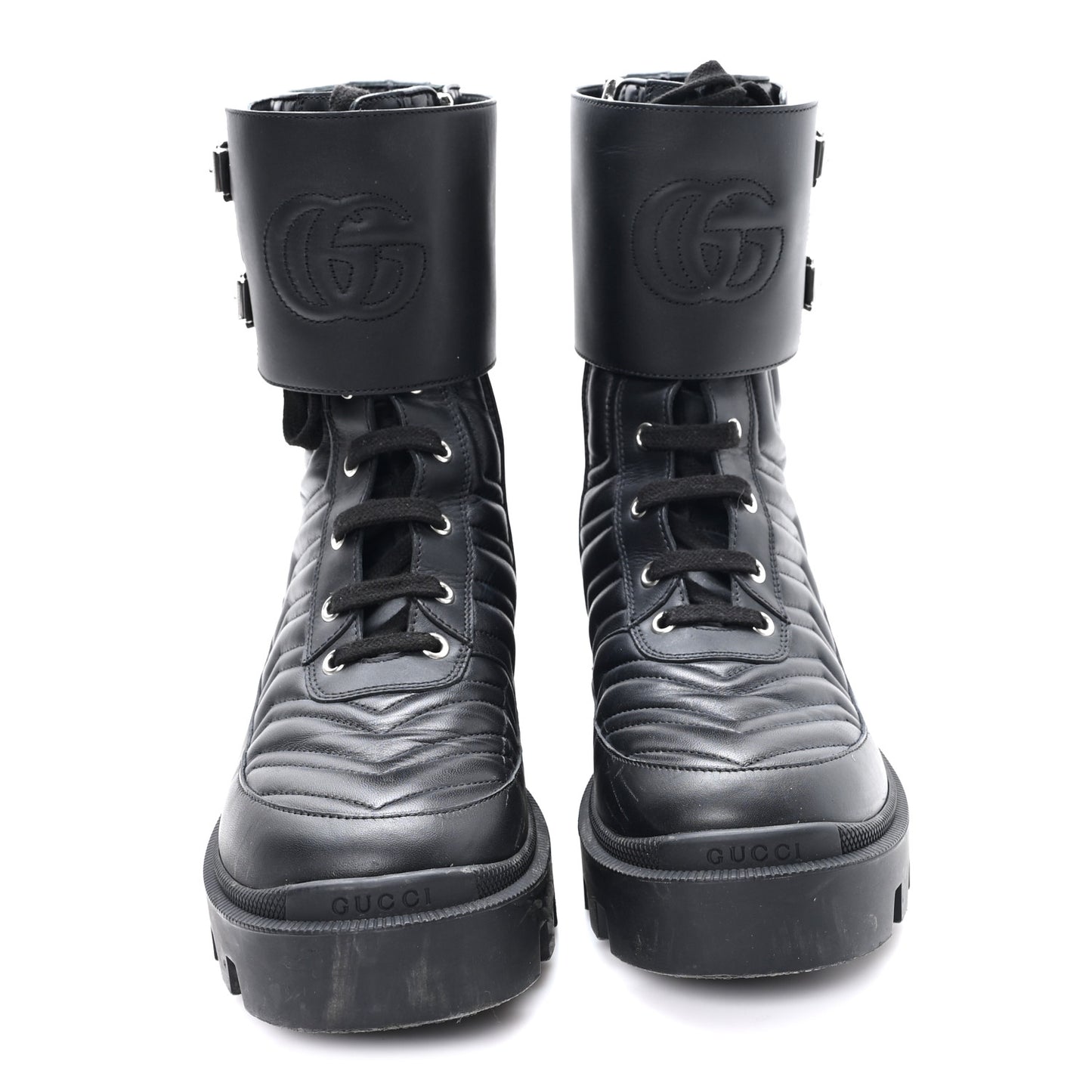Nappa Frances GG Matelasse Platform Combat Boots 39 Black