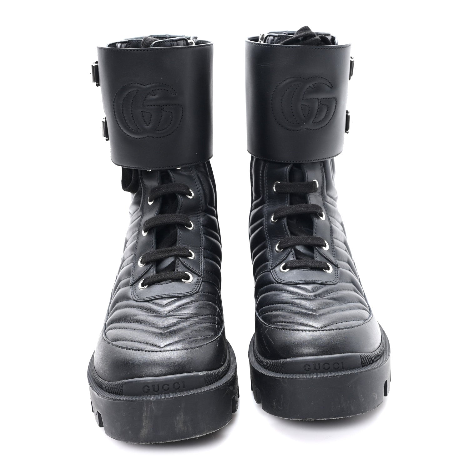 Gucci Nappa Frances GG Matelasse Platform Combat Boots 39 Black 3 of 9