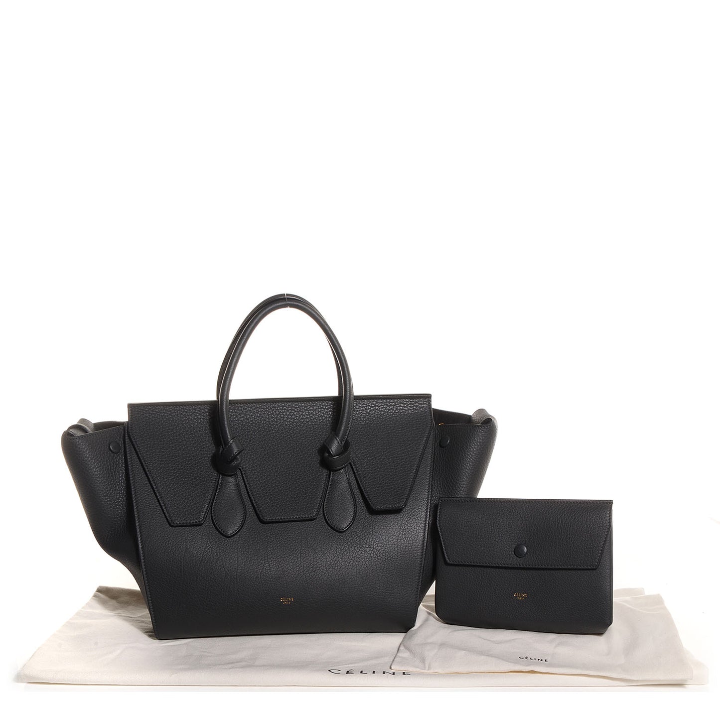 Grained Calfskin Tie Knot Small Tote Anthracite
