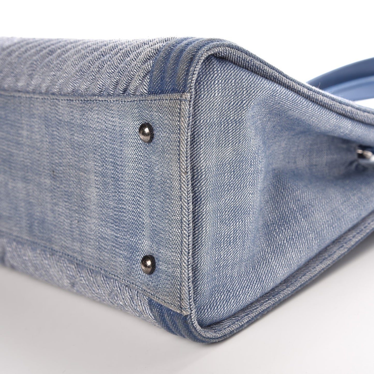 Denim Chevron Quilted Large Boy Shopping Tote Light Blue