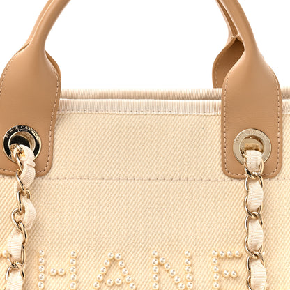 Chanel Canvas Pearl Medium Deauville Tote Ecru Beige 8 of 10