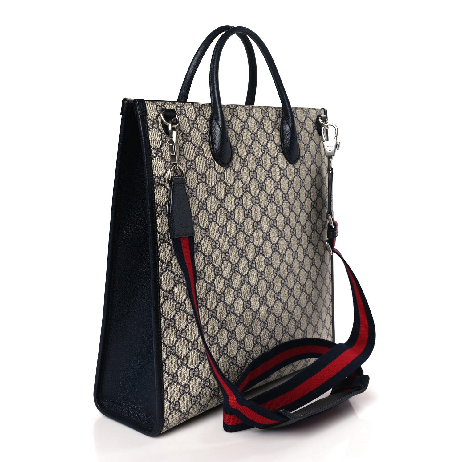 Gucci GG Supreme Monogram Textured Dollar Calfskin Web Medium Retro Interlocking G Vertical Tote Bag Beige Blue 3 of 8