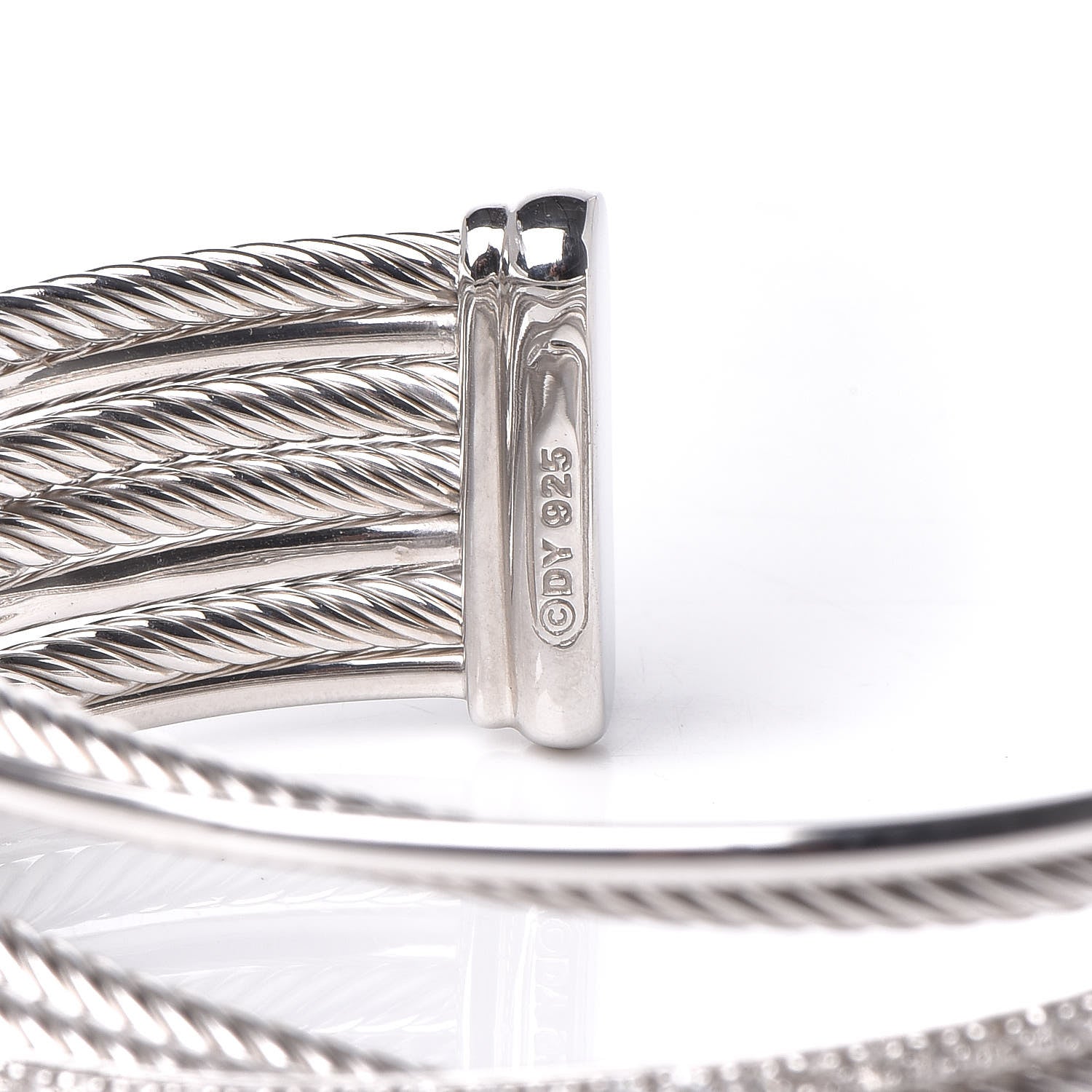David Yurman Sterling Silver Diamond Crossover Four Row Cuff Bracelet 4 of 5