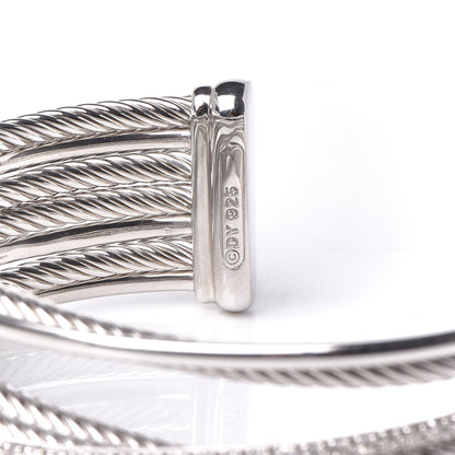 David Yurman Sterling Silver Diamond Crossover Four Row Cuff Bracelet 4 of 5