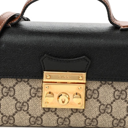 Gucci GG Supreme Monogram Calfskin Mini Padlock Top Handle Shoulder Bag Beige Black Cuir 8 of 12
