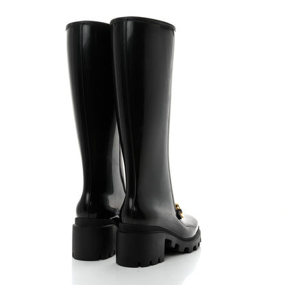 Gucci Rubber Horsebit Knee High Boots 38 Black 4 of 7