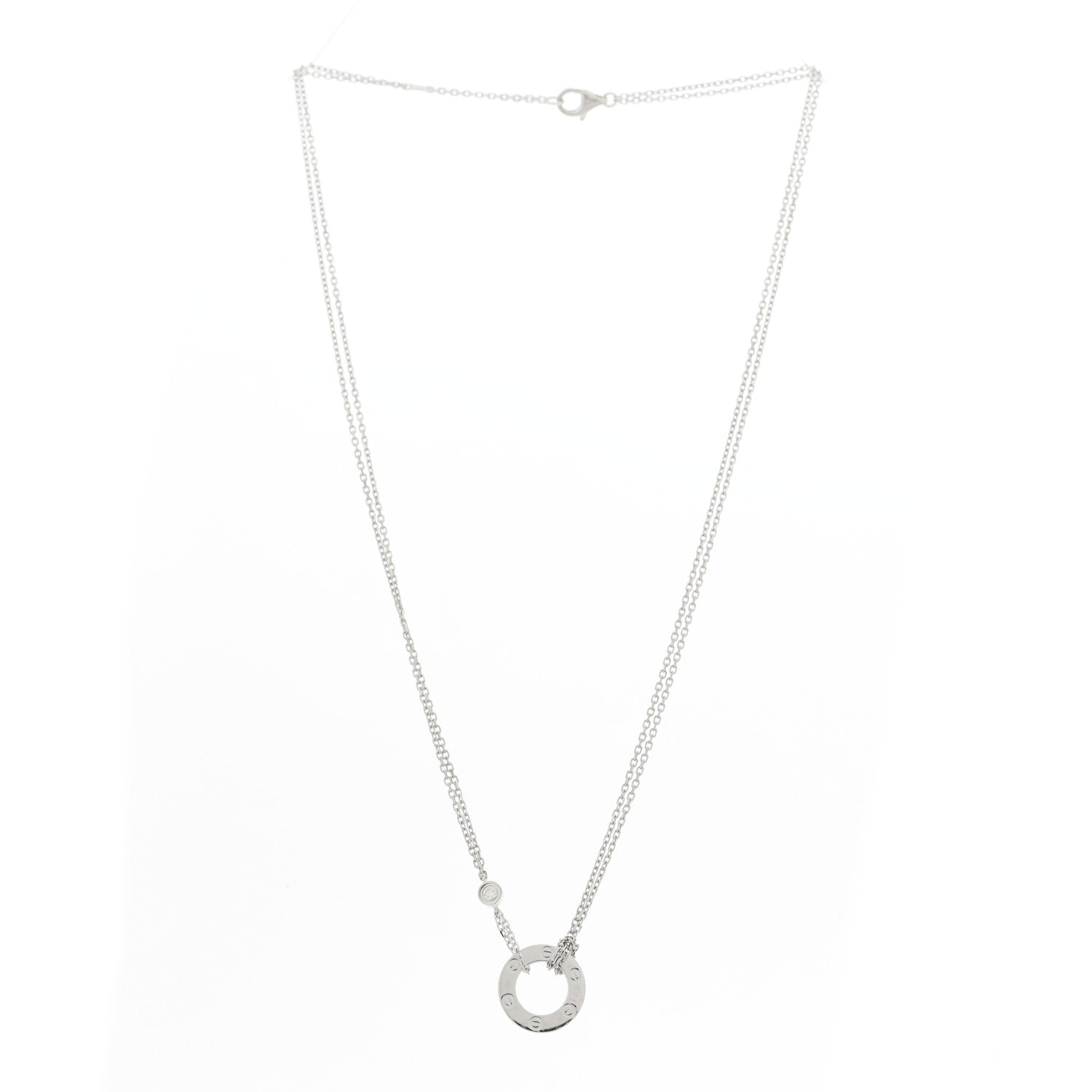 Cartier 18K White Gold 2 Diamond LOVE Necklace 3 of 6