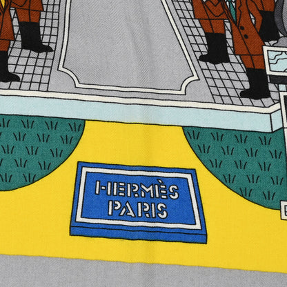 Hermes Cashmere Silk La Maison des Carres Shawl 140 Jaune Vif Bleu Vert 2 of 3