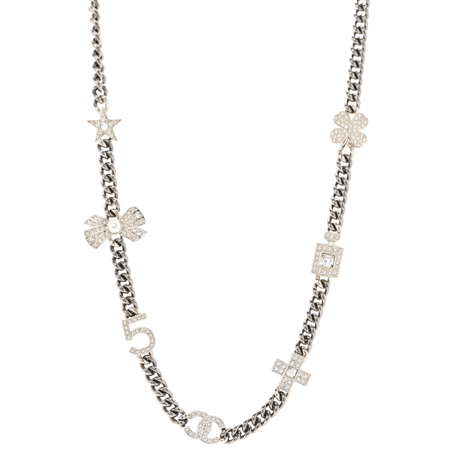 Chanel Ruthenium Crystal Chain CC Lucky Charms Choker Silver 1 of 6