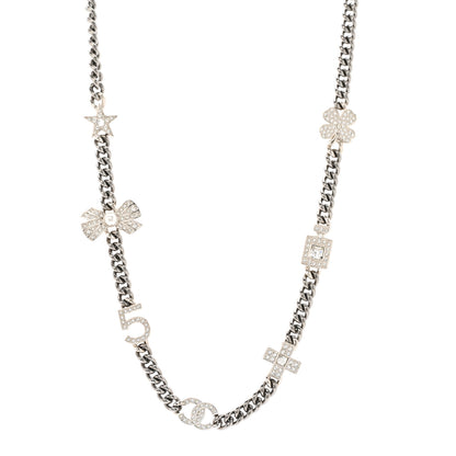 Chanel Ruthenium Crystal Chain CC Lucky Charms Choker Silver 1 of 6