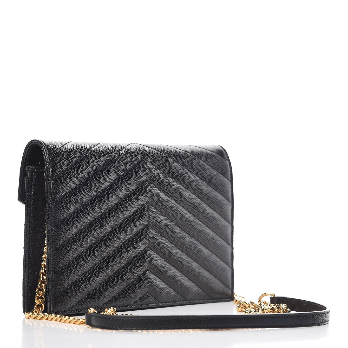 Grain De Poudre Matelasse Chevron Monogram Envelope Chain Wallet Black