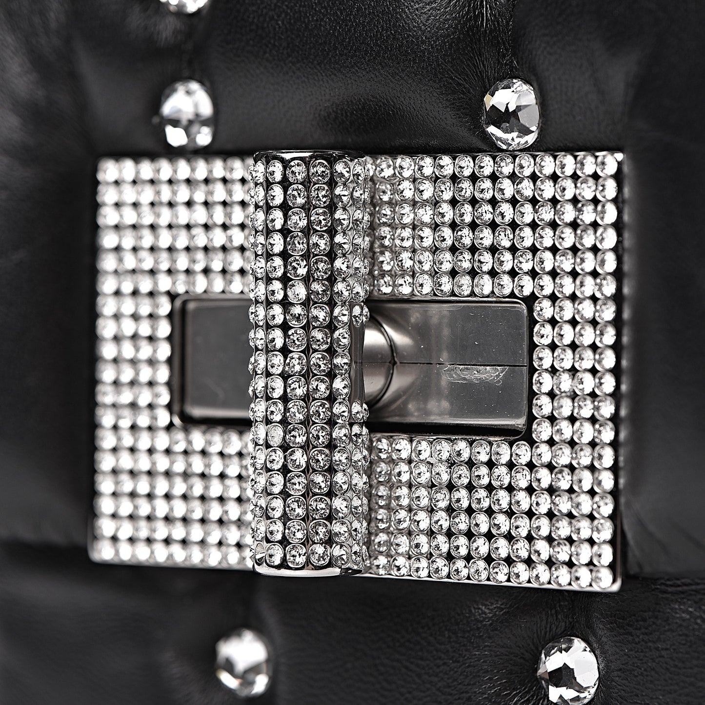 Lambskin Quilted Crystal Small Natalia Chain Bag Black
