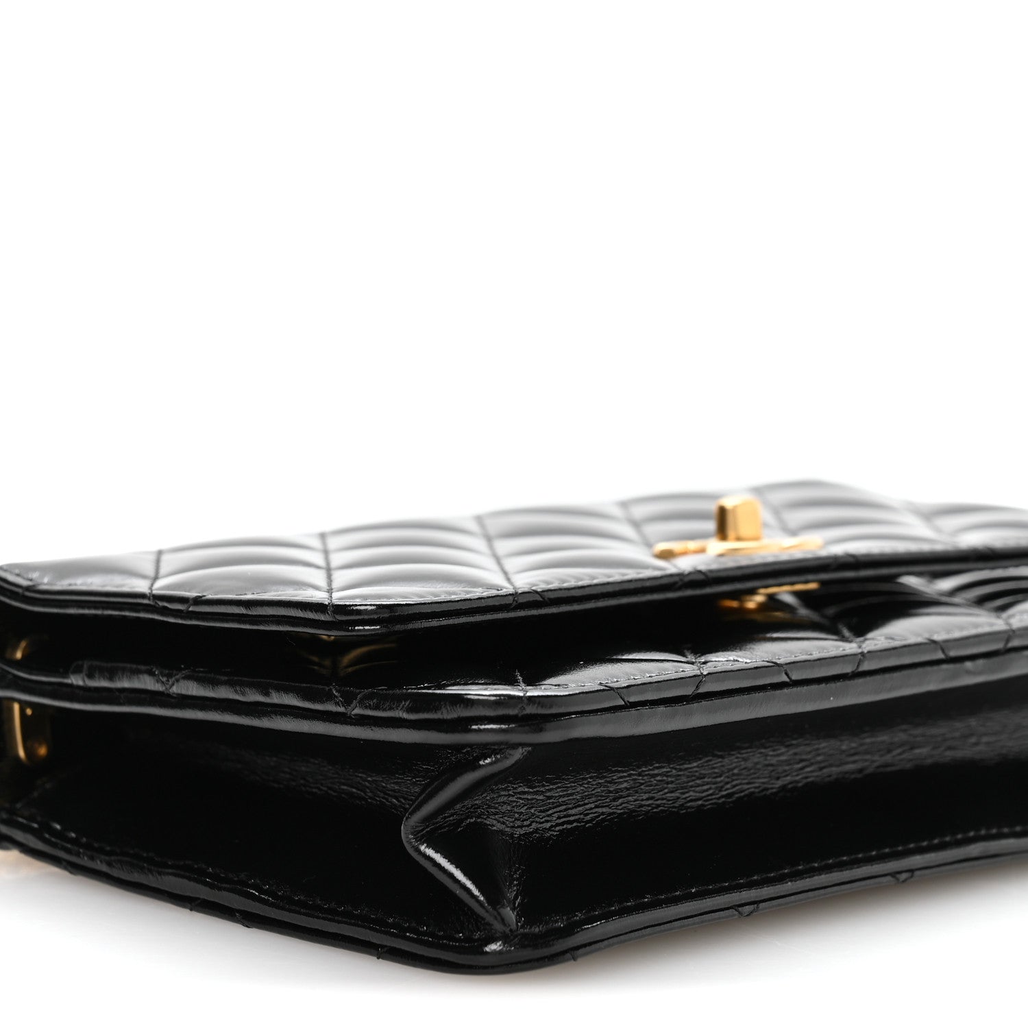 Chanel Shiny Crumpled Calfskin Quilted Precious Tie Wallet On Chain WOC Black 10 of 12