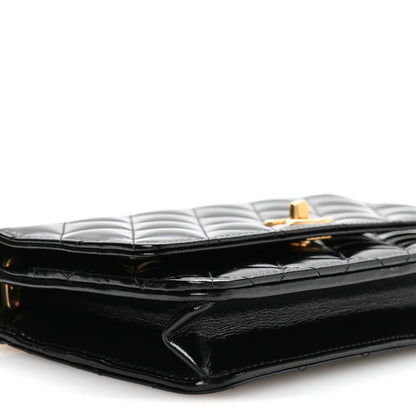 Chanel Shiny Crumpled Calfskin Quilted Precious Tie Wallet On Chain WOC Black 10 of 12