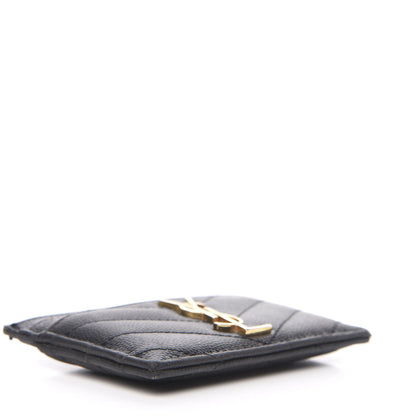 Saint Laurent Grain De Poudre Matelasse Chevron Monogram Credit Card Case Black 4 of 11