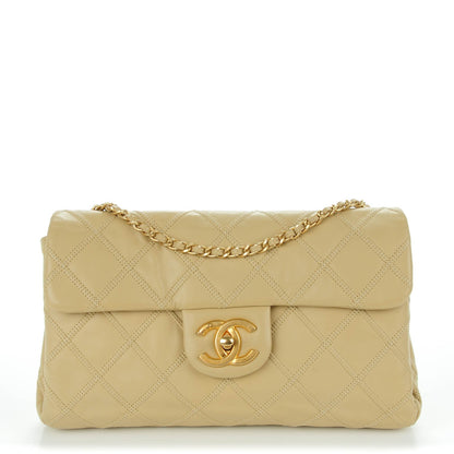 Chanel Calfskin Stitched Thin City Flap Clutch Beige 1 of 8