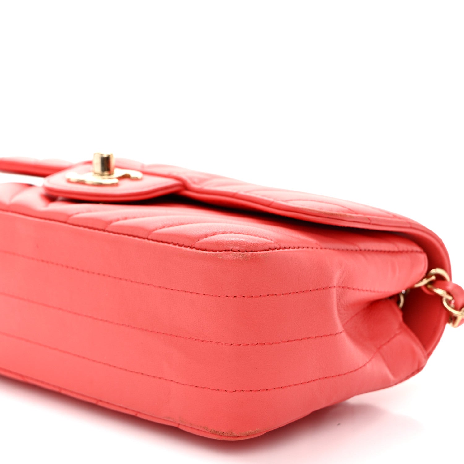 Chanel Lambskin Chevron Quilted Mini Rectangular Flap Coral 10 of 12