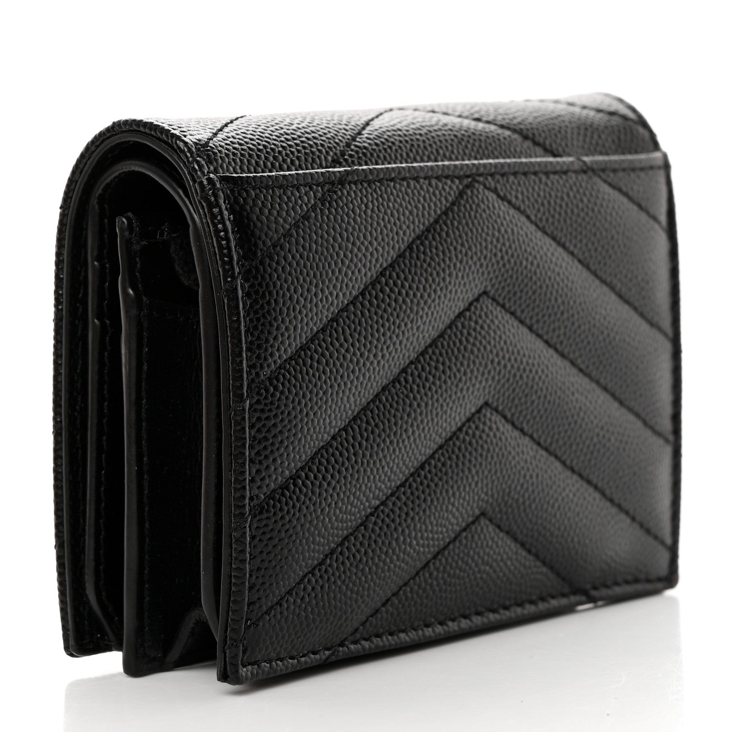 Saint Laurent Grain De Poudre Matelasse Chevron Monogram Flap Card Case Black 3 of 8