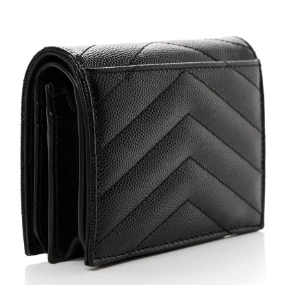 Saint Laurent Grain De Poudre Matelasse Chevron Monogram Flap Card Case Black 3 of 8