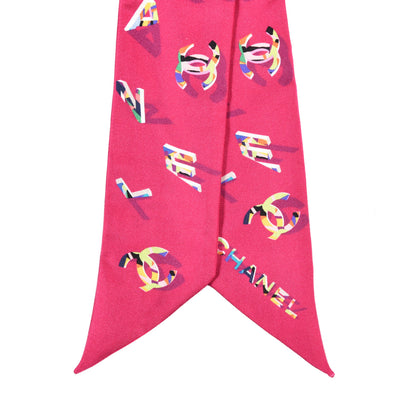 Chanel Silk CC Slim Bandeau Scarf Fuchsia Multicolor 2 of 3