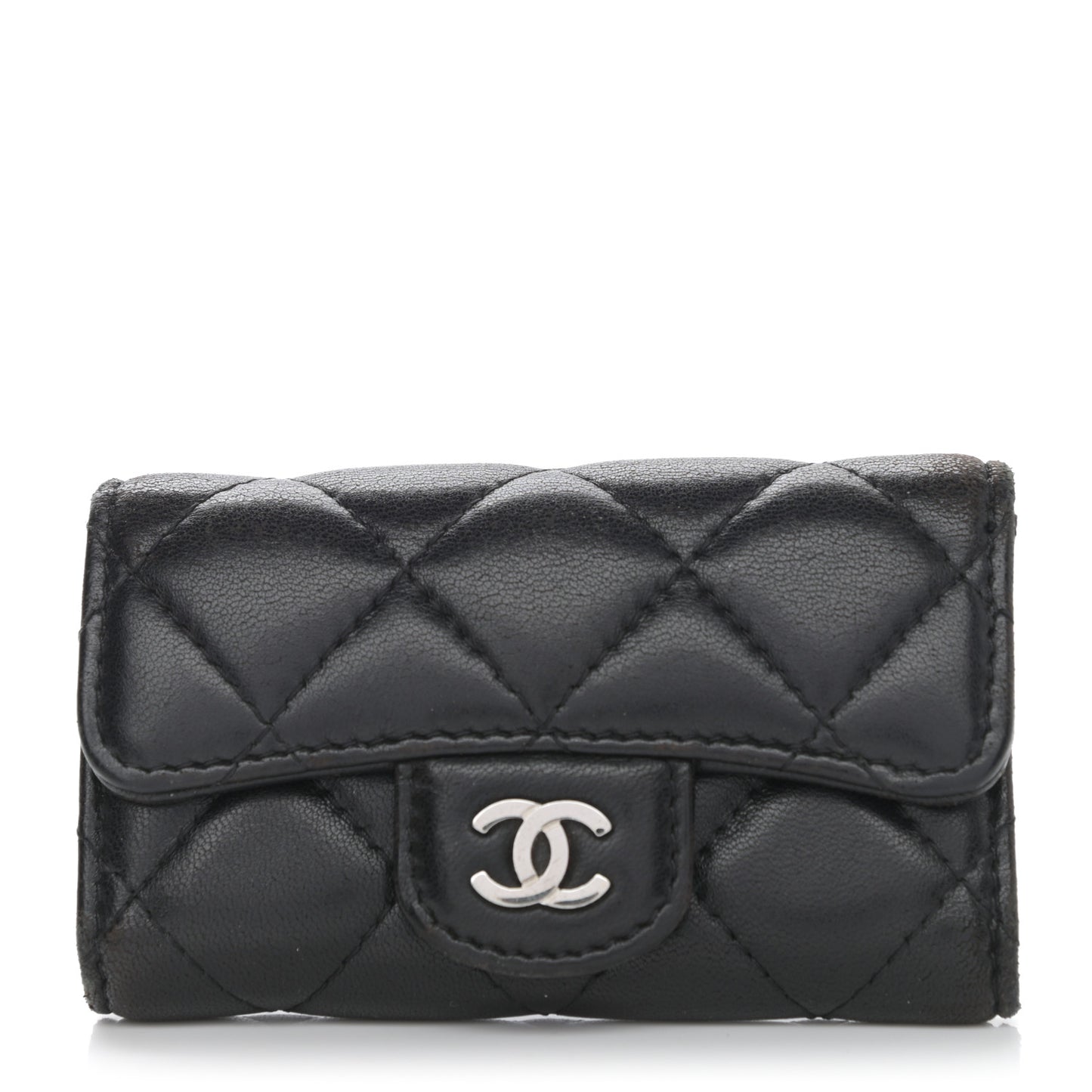 Lambskin Quilted 6 Key Holder Black