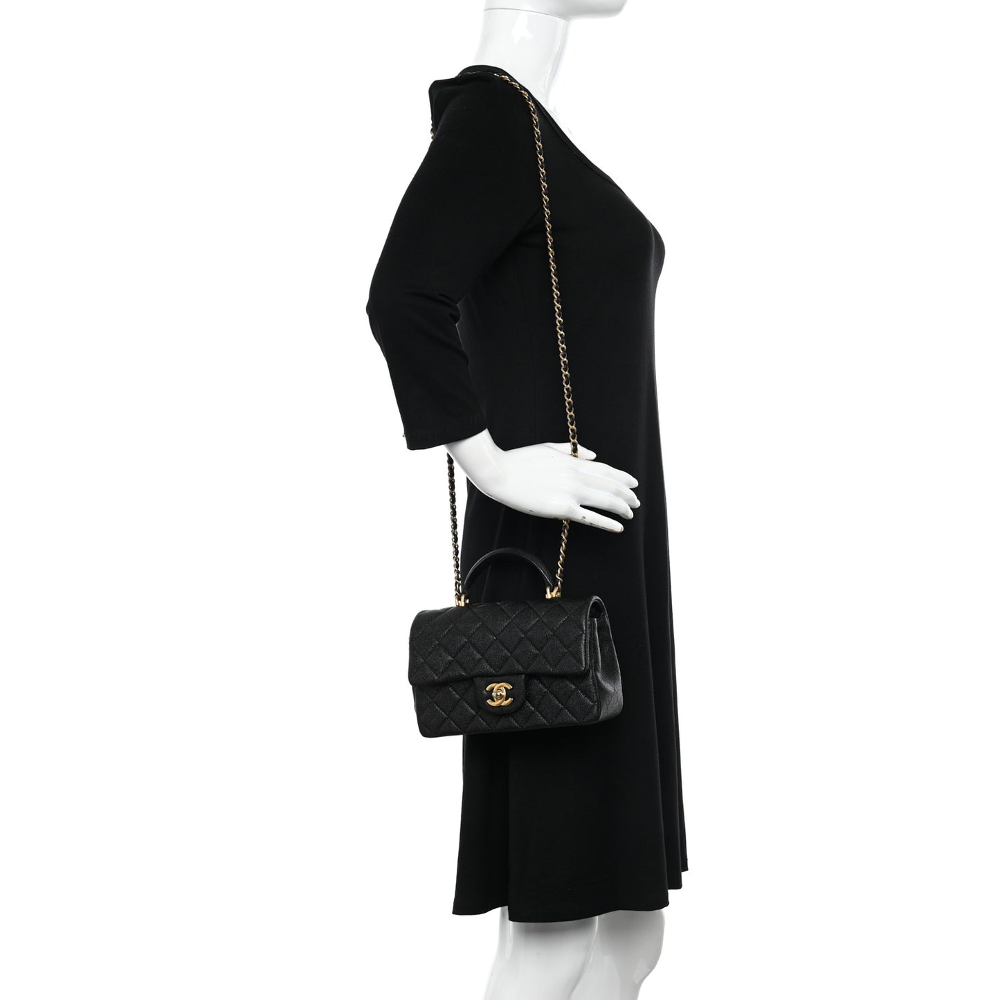 Caviar Quilted Mini Top Handle Rectangular Flap Black