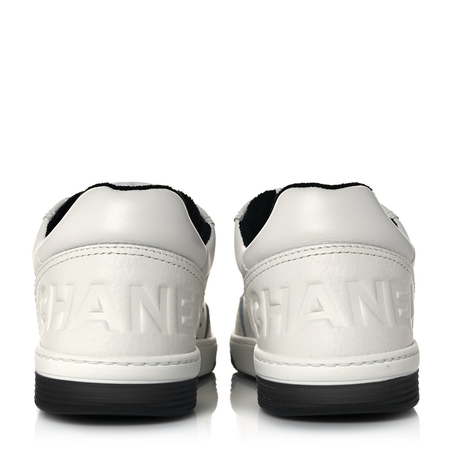 Chanel Grained Calfskin Fabric Womens Logo Sneakers 39 White Black 5 of 9