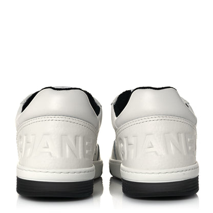 Chanel Grained Calfskin Fabric Womens Logo Sneakers 39 White Black 5 of 9
