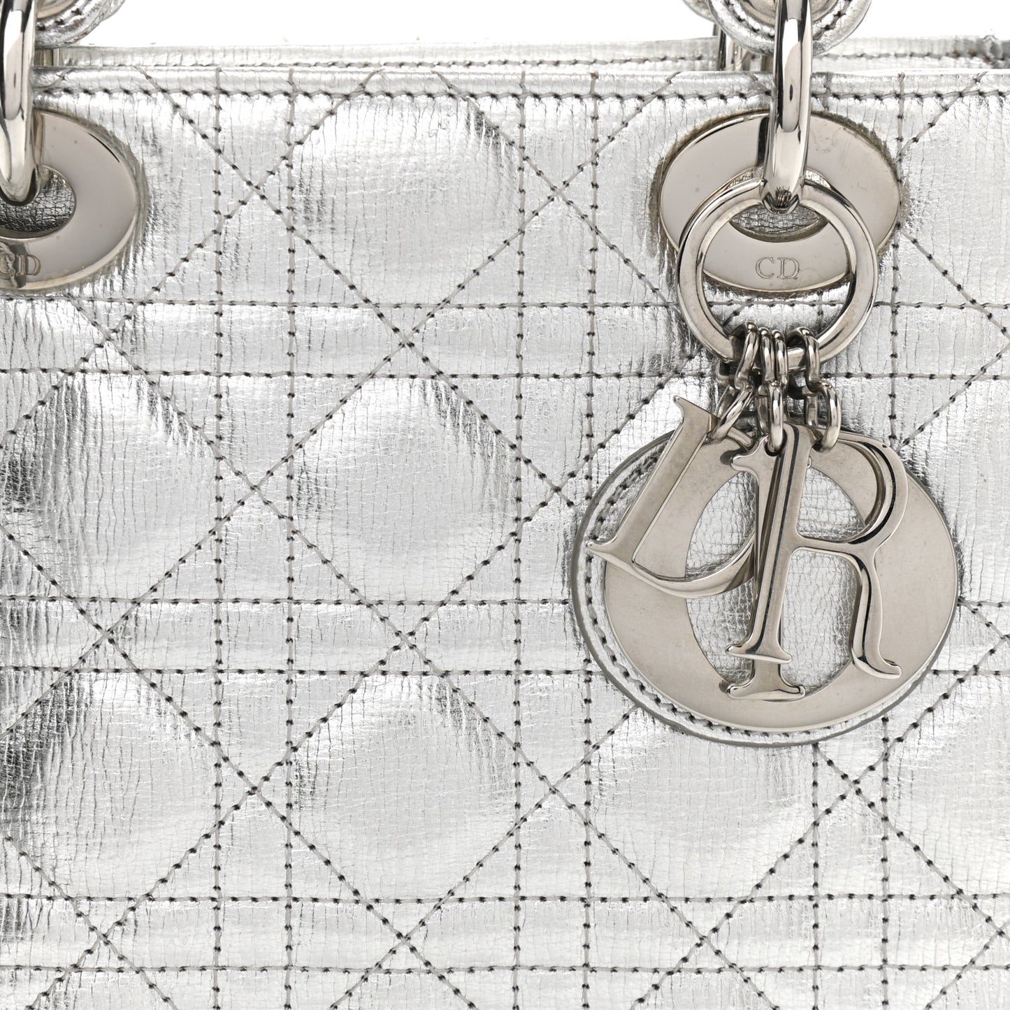 Metallic Grained Calfskin Cannage Small Lucky Badges My Lady Dior Silver