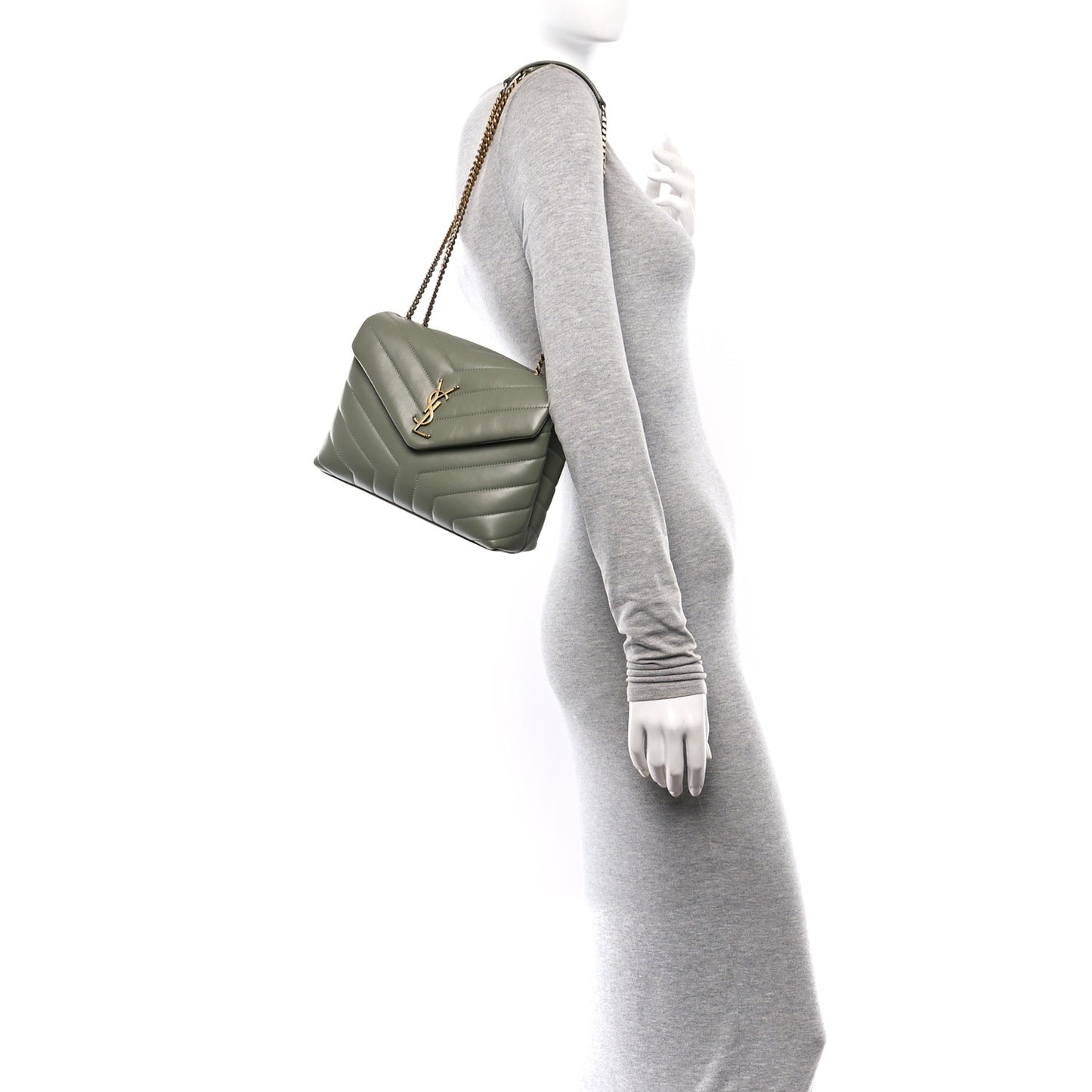 Calfskin Y Quilted Monogram Small Loulou Chain Satchel Light Sage