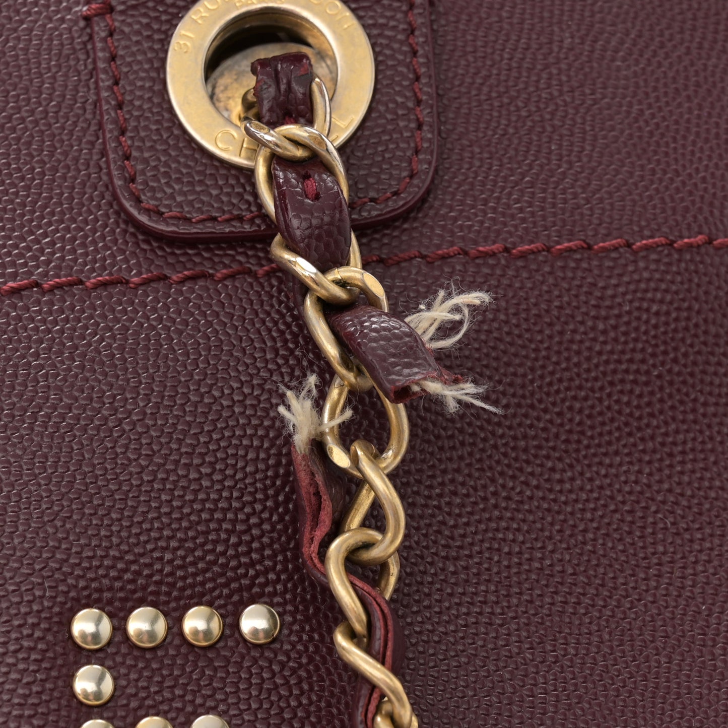 Caviar Small Studded Deauville Tote Burgundy