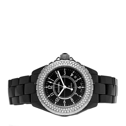 Chanel Stainless Steel Ceramic Diamond Pave Bezel 38mm J12 Automatic Watch Black 2 of 4