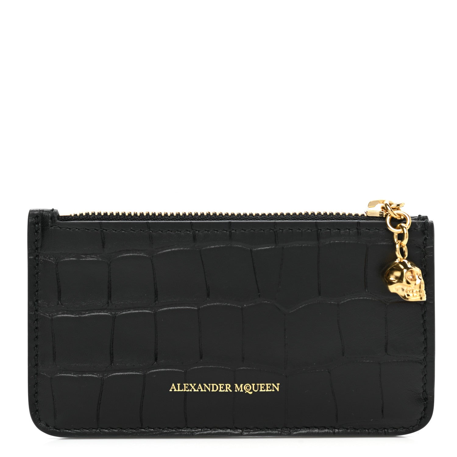 Alexander McQueen Calfskin Crocodile Embossed Card Holder Wallet Black 1 of 8
