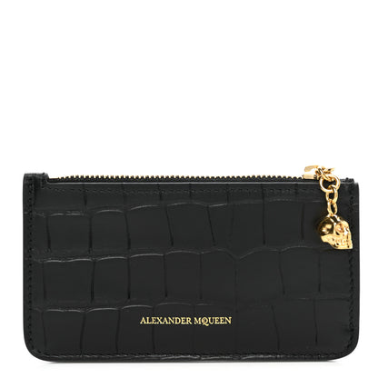 Alexander McQueen Calfskin Crocodile Embossed Card Holder Wallet Black 1 of 8