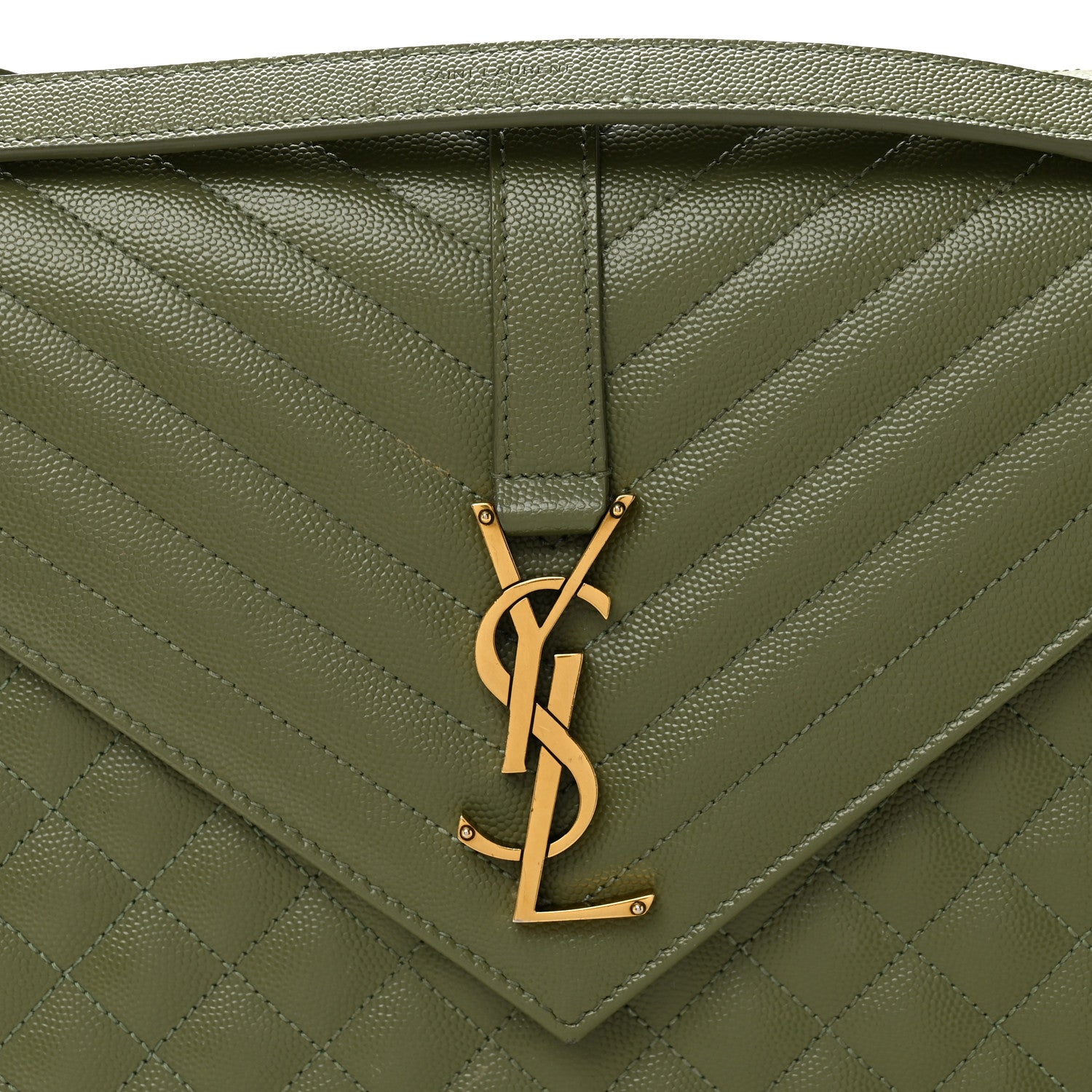 Saint Laurent Grain De Poudre Textured Mixed Matelasse Large Triquilt Monogram Satchel Light Sage 8 of 12