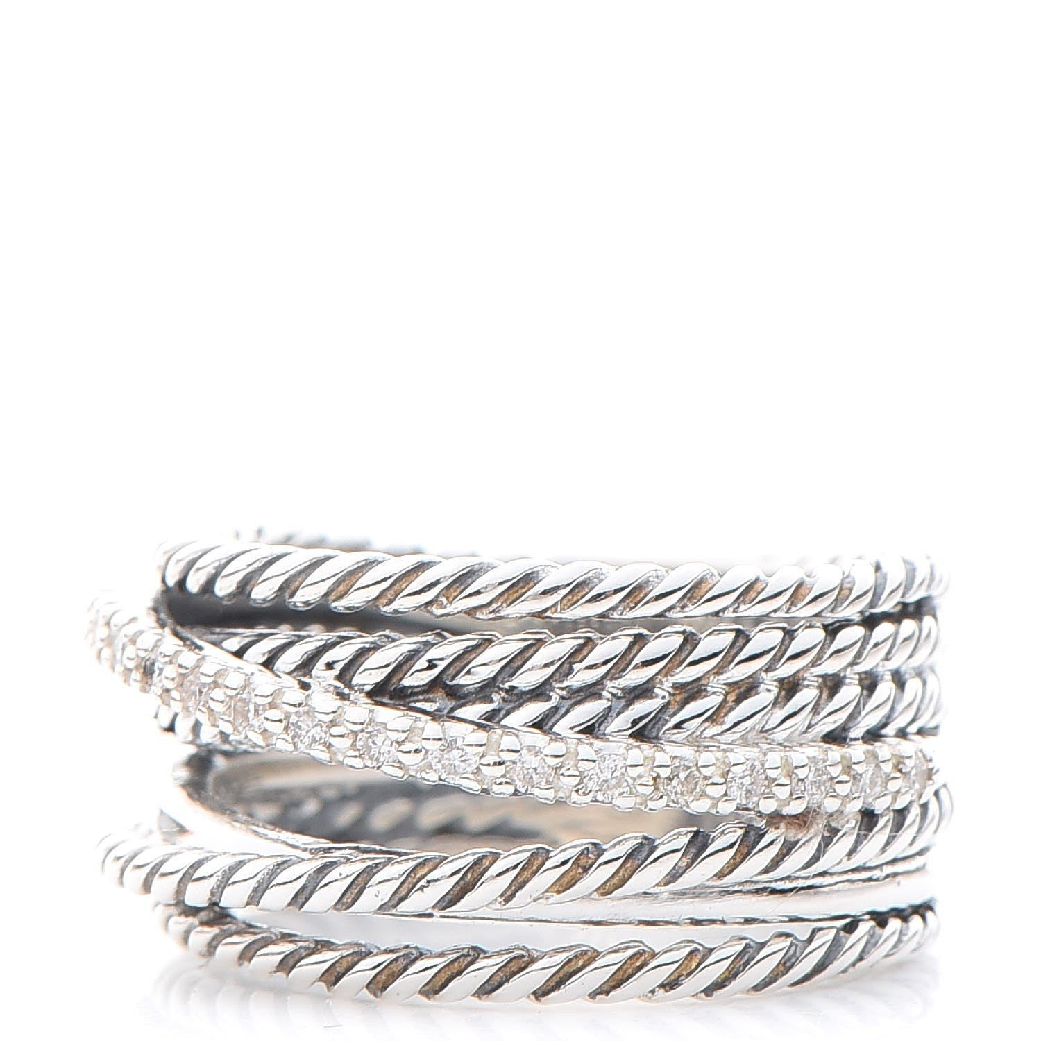 David Yurman Sterling Silver Diamond 11mm Wide Crossover Cable Ring 53.1 6.5 1 of 4