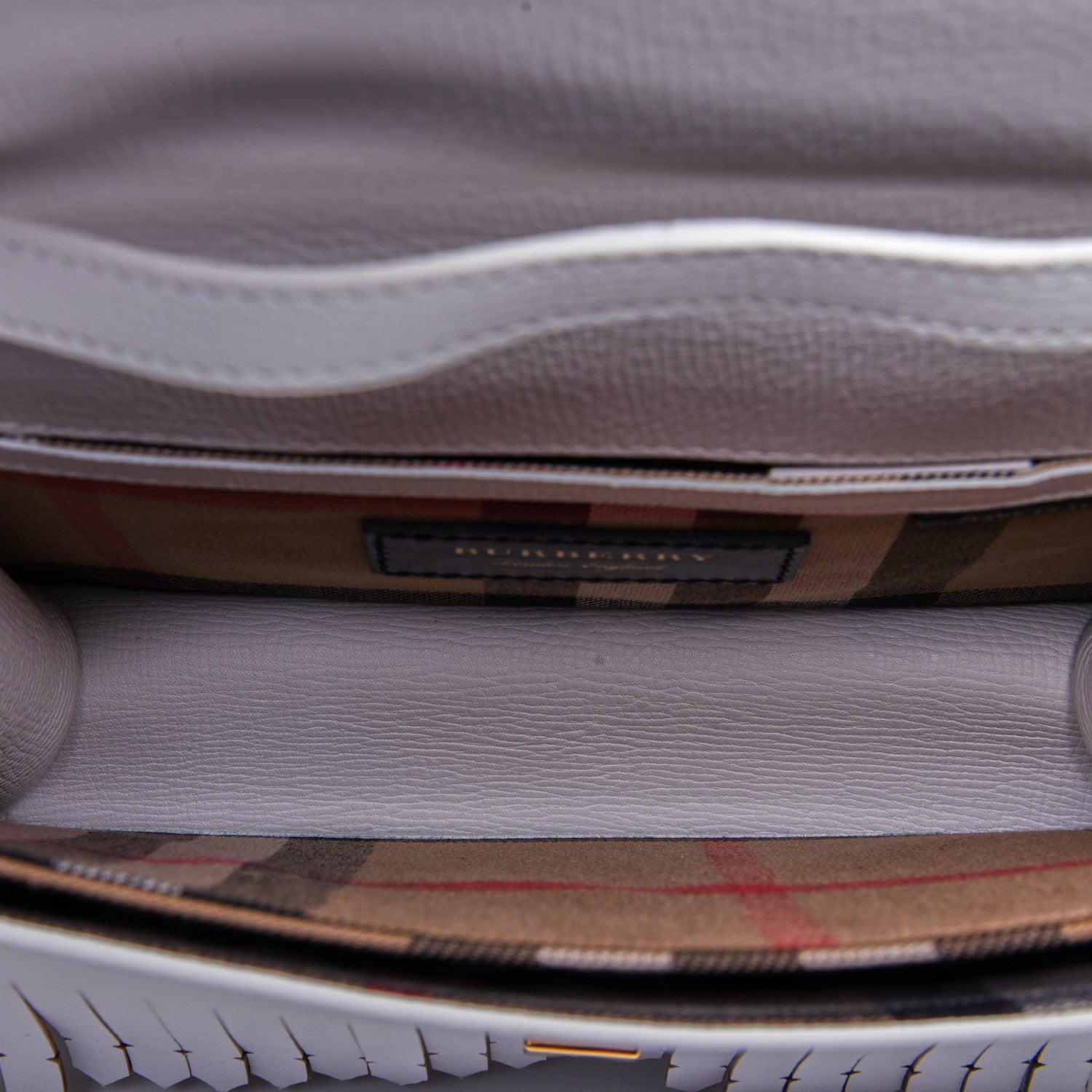 Burberry Grainy Calfskin Broguing Tassel Small Macken Crossbody Bag Chalk White 5 of 13