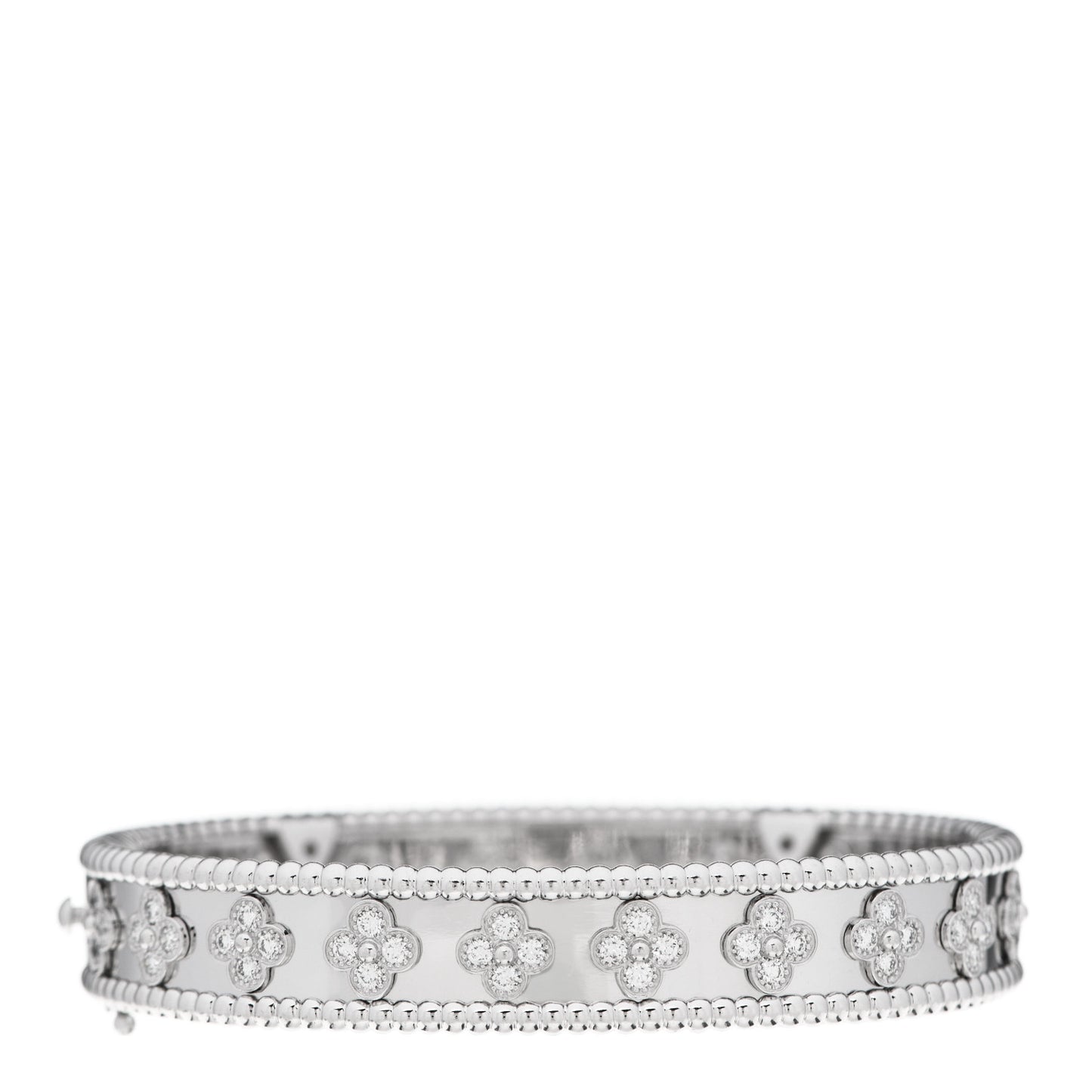 18K White Gold Diamond Perlee Clovers Bangle Bracelet M