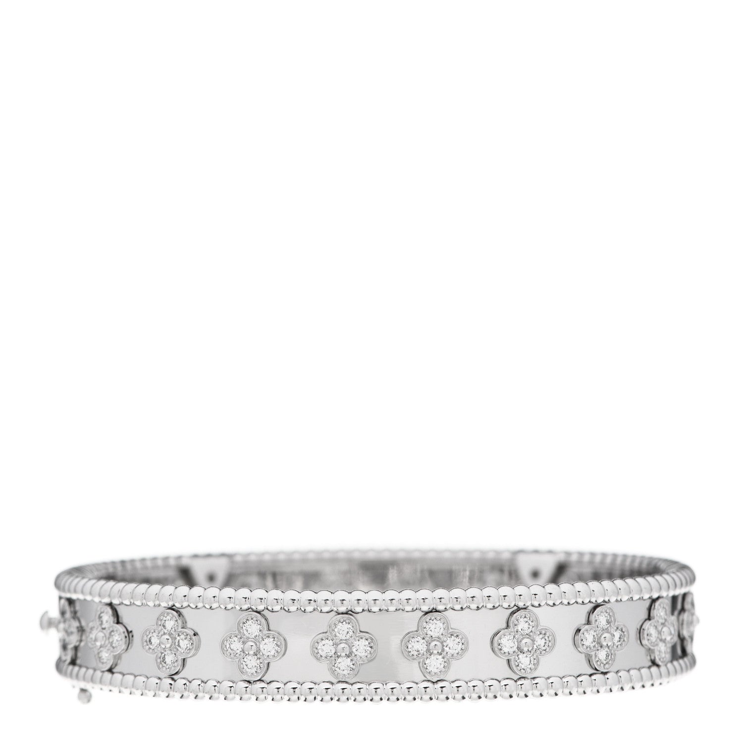 Van Cleef & Arpels 18K White Gold Diamond Perlee Clovers Bangle Bracelet M 1 of 5