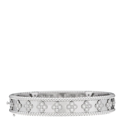 Van Cleef & Arpels 18K White Gold Diamond Perlee Clovers Bangle Bracelet M 1 of 5