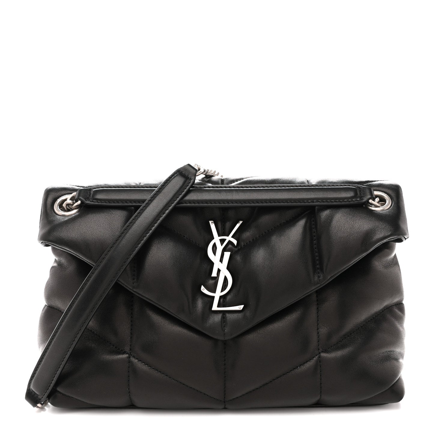 Lambskin Quilted Small Loulou Puffer Monogram Chain Satchel Black