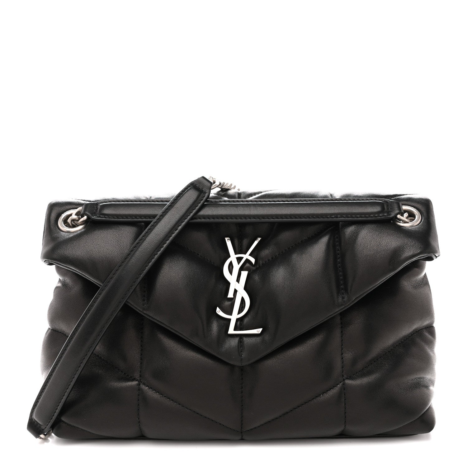 Saint Laurent Lambskin Quilted Small Loulou Puffer Monogram Chain Satchel Black 1 of 10