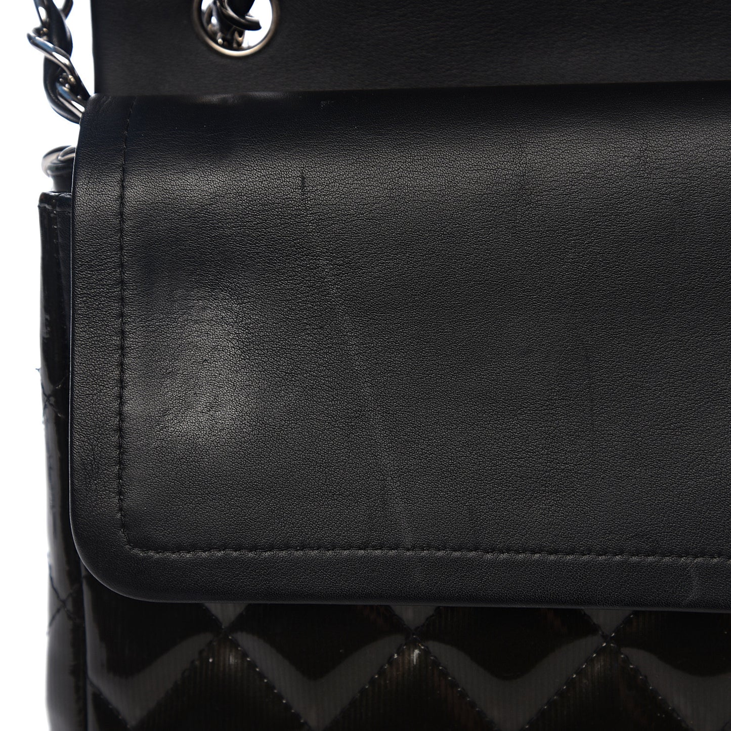 Striated Patent Quilted Jumbo Double Flap Black