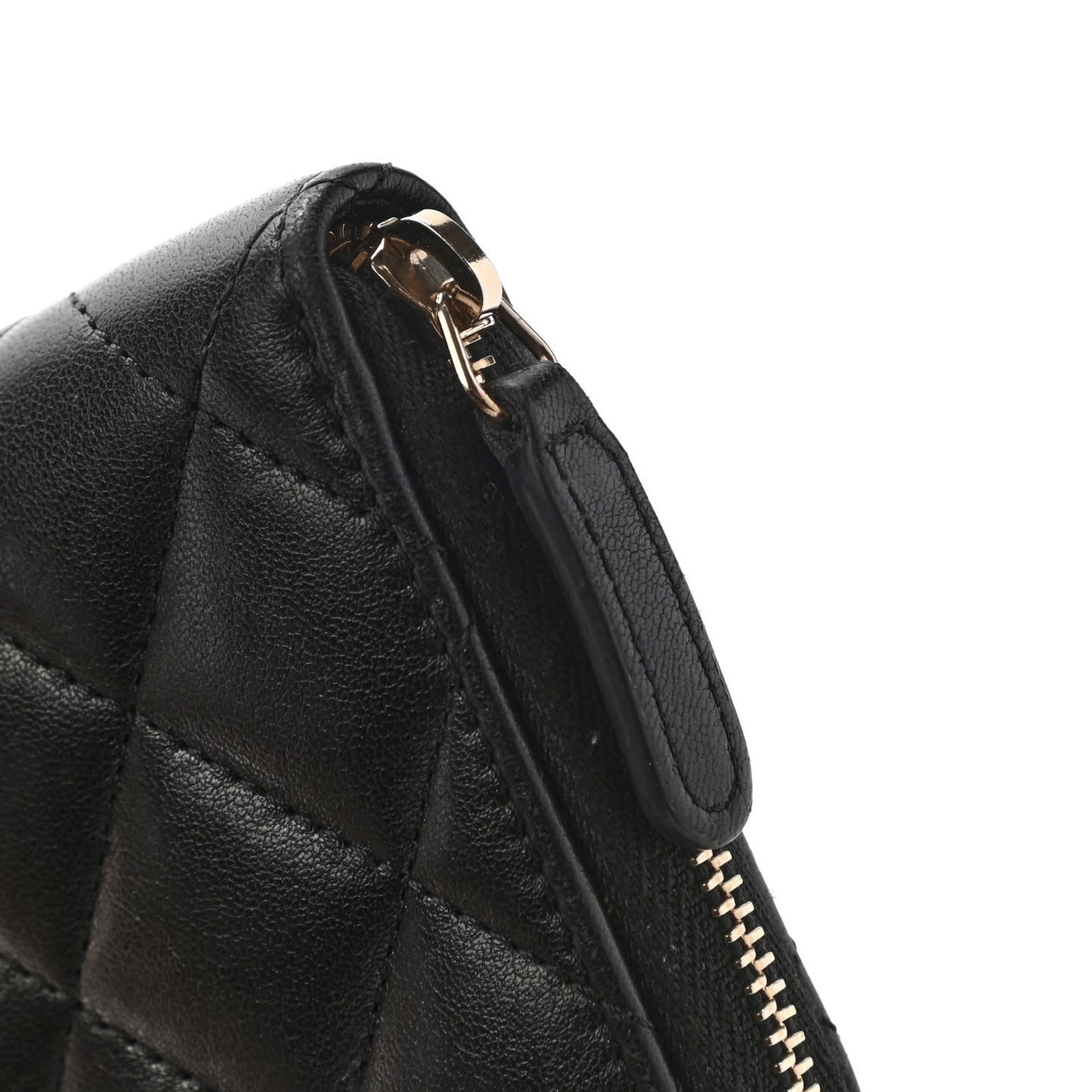Lambskin Quilted Small Zip Around Wallet Black