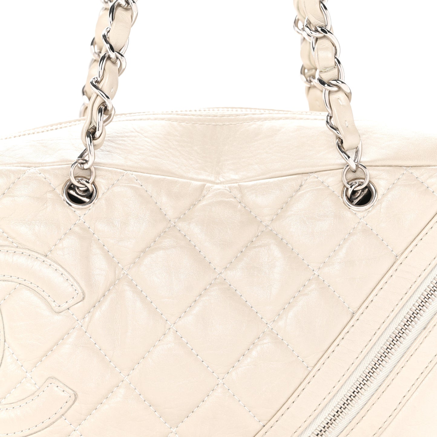 Aged Calfskin Quilted Cotton Club Bowler Pearl