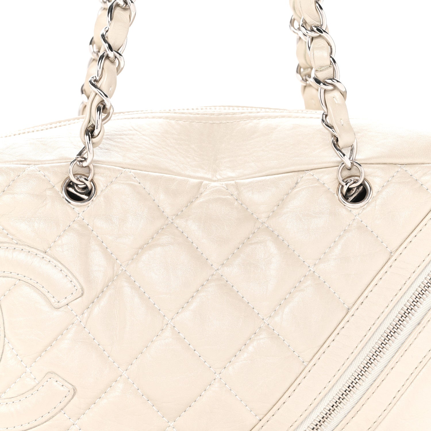 Chanel Aged Calfskin Quilted Cotton Club Bowler Pearl 8 of 15