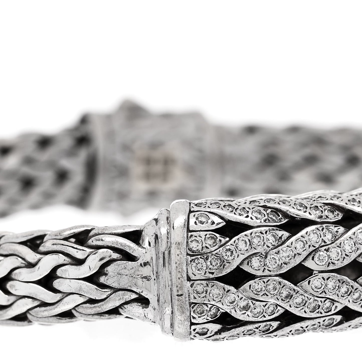 Sterling Silver 18K Yellow Gold Diamond Classic Chain Woven Station Bracelet