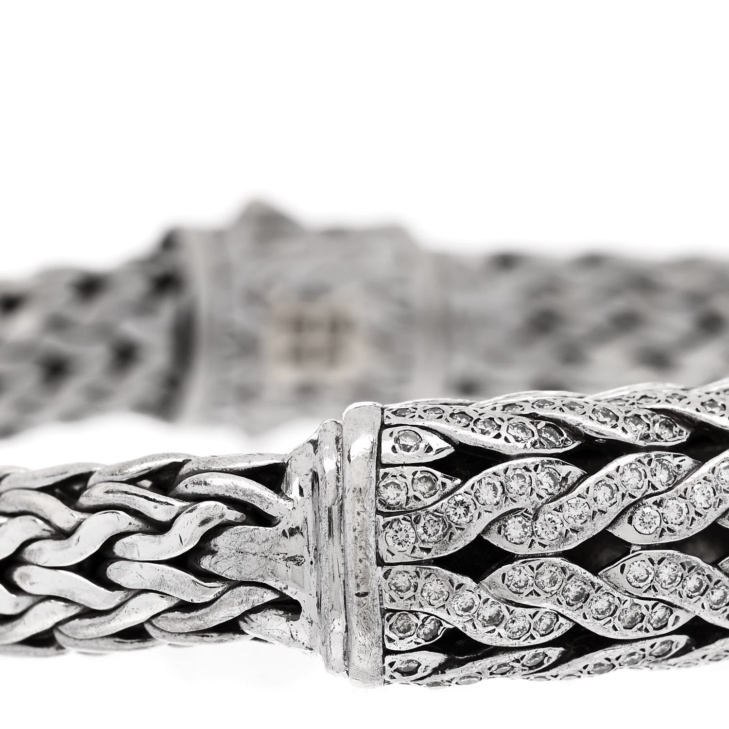 John Hardy Sterling Silver 18K Yellow Gold Diamond Classic Chain Woven Station Bracelet 6 of 6