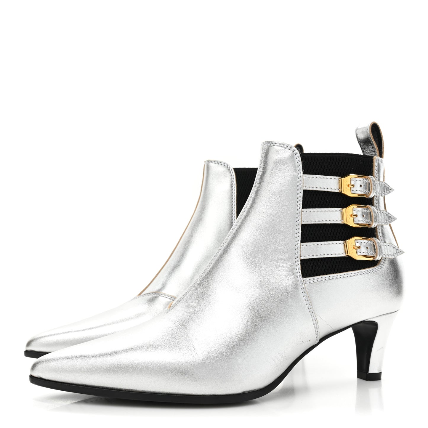 Metallic Calfskin Cordovan Lux Booties 36 Silver Black